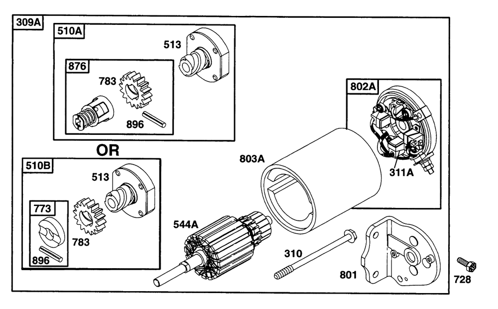 Electric Starter 2 Diagram and Parts List for 221432-0143-XX  Briggs and Stratton Engine